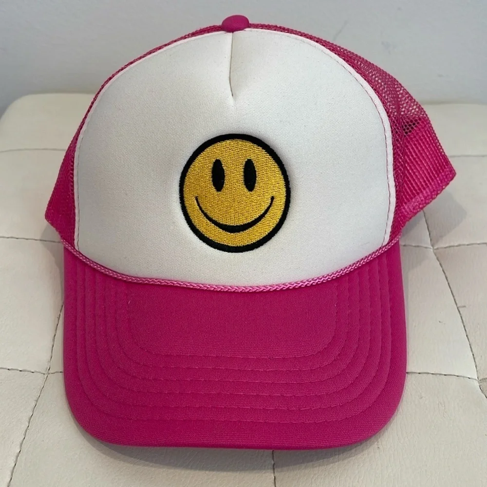 Yellow Smiley Face Hot Pink Hat